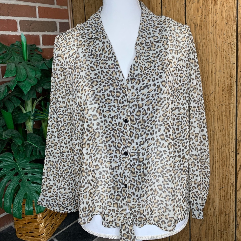 VIXBE- animal print tie front blouse - polyester